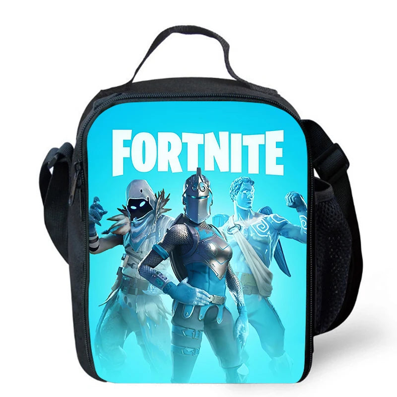 Saco de Almoço Térmico Isolado com Desenho Animado Fofo, Recipiente para Alimentos à Prova de Fugas, Reutilizável, Saco Frigorífico de Almoço Fortnite para Crianças e Estudantes