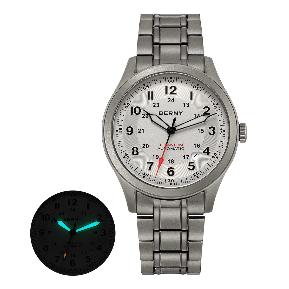 BERNY Automatic Full Titanium Watches for Men Sapphire Super Luminous Mechanical Field Watch Date 10ATM Sports Easy Read