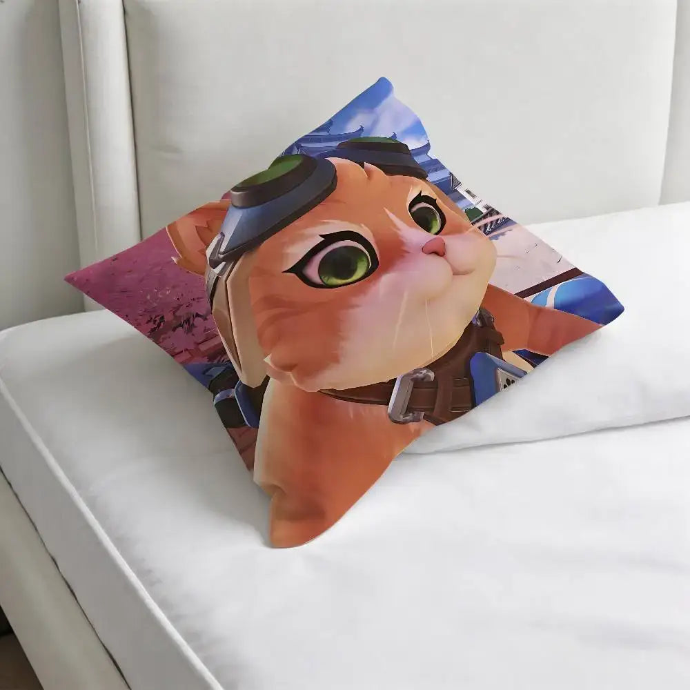 Jetpack Cat O-Overwatch Game Square Pillow Case Soft Decorative Throw Pillow Cover for Home Sofa Bed