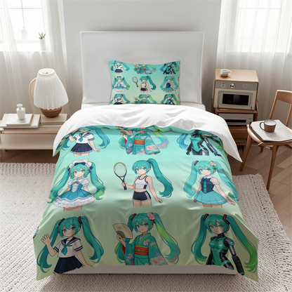 Set navlake za poplun Hatsune Miku u chibi stilu, slatka anime posteljina s jastučnicama, dekor za gaming sobu, spavaću sobu tinejdžera i djece, poklon za fanove