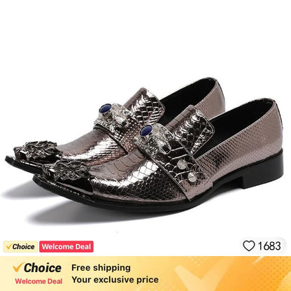 Men's Luxury White Gold Metal Toe Oxford Elegant Loafers Slip-On Dress Shoes Formal Wedding Party PU Leather Shoes Size 38-46