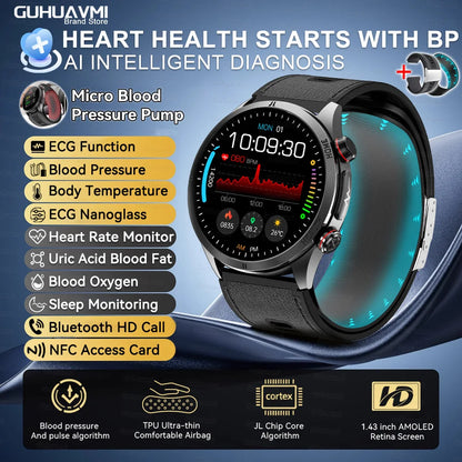 2026New Blood Pressure Air Pump Airbag Accurate Measure Smart Watch Men Micro Physical Examination Health ECG Smartwatch NFC BOX