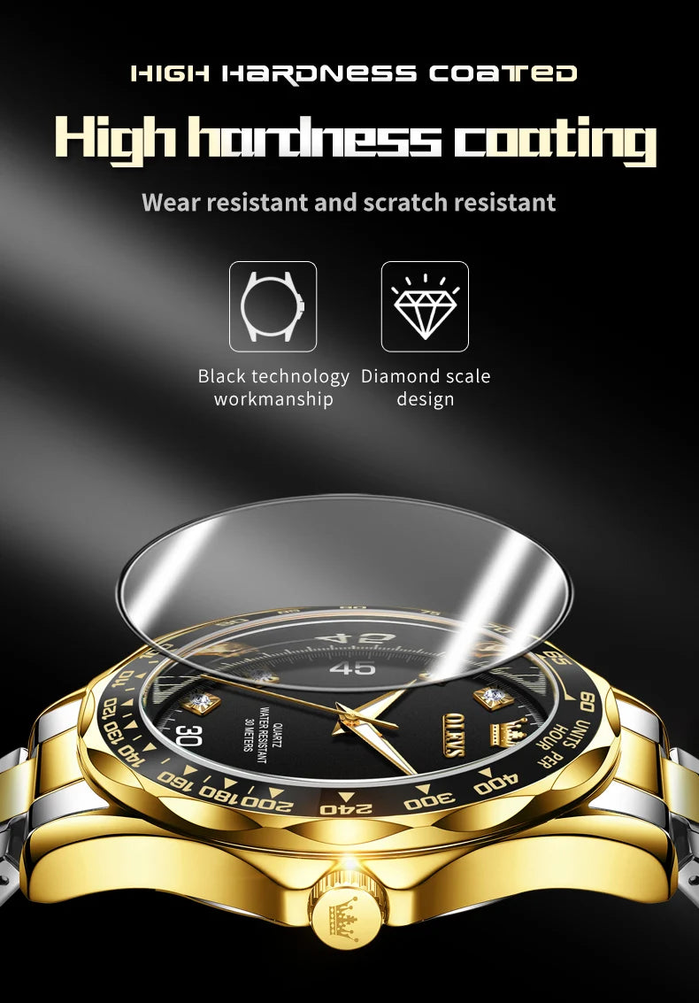 OLEVS 9988 Quartz Watch for Men Waterproof Anti-scratch Auto Date Diving Wristwatch Men Original Brand Luxury Diamond Man Watch