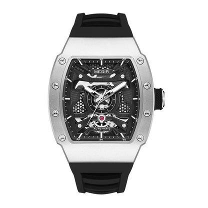 MEGIR Men's Automatic Mechanical Watch with Stainless Steel Case Silicone Strap Fashion Waterproof Luminous Wristwatch 8604