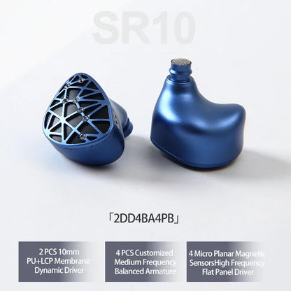 Sound Rhyme SR10 HiFi Earphones 2DD+4BA Hybrid Wired In-Ear Monitors, High Resolution Music Earphones with Detachable Cable, 2.5mm 3.5mm 4.4mm Plug