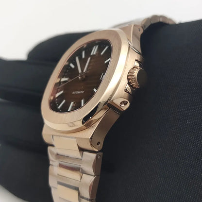 Luxury Rose Gold 40MM Square NH38 Movement Automatic Mechanical Men's Watch Sapphire Crystal Date Stainless Steel Strap