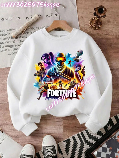 Fortnite Series Kids Sweatshirts Trendy Boys Girl Long Sleeves Pullover Tops Autumn Winter Cartoon Child Clothes Birthday Gifts