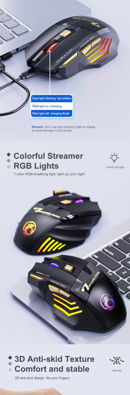 Langaton Bluetooth-hiiri, ladattava tietokonehiiri, ergonominen pelihiiri pelaajille, RGB-taustavalaistu hiljainen hiiri PC:lle