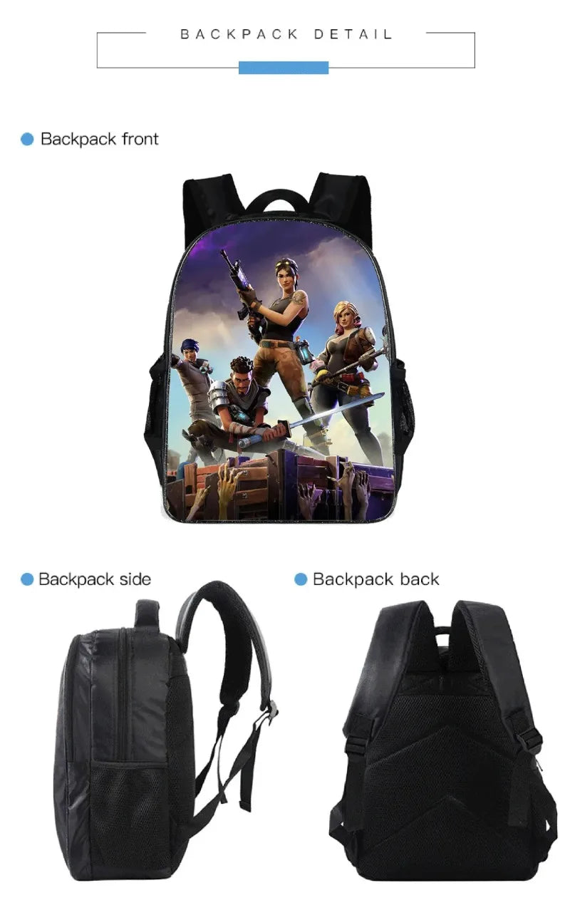 Fortnite 3PCS Backpack for Boys Victory Game 16 Inch Water Resistant Preschool Knapsack Cool Elementary School Backpacks