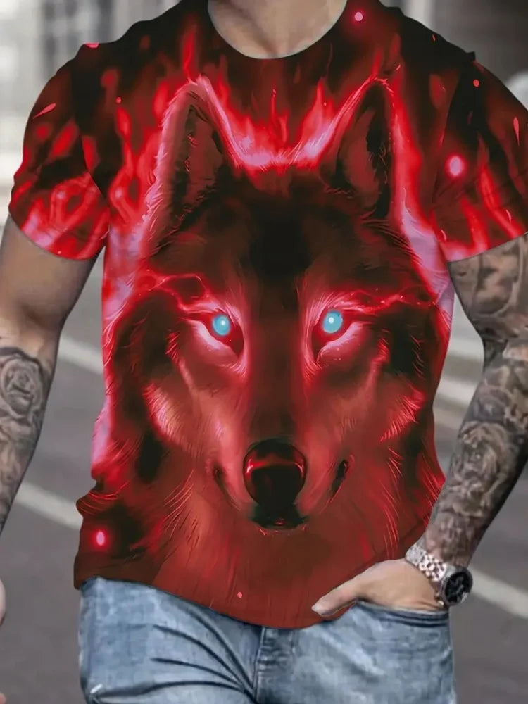 Pánske tričko s 3D vzorom a grafickým potlačou „Fire Wolf“, letné oversized tričko na voľný čas, pánska móda, fitness, oblečenie s krátkym rukávom, topy