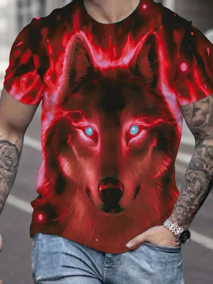 Pánske tričko s 3D vzorom a grafickým potlačou „Fire Wolf“, letné oversized tričko na voľný čas, pánska móda, fitness, oblečenie s krátkym rukávom, topy