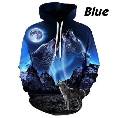 Sudadera con capucha de lobo impresa en 3D, superventas en Europa y EE. UU. Sudadera de moda de manga larga, moderna y con personalidad, con estampado de animal.