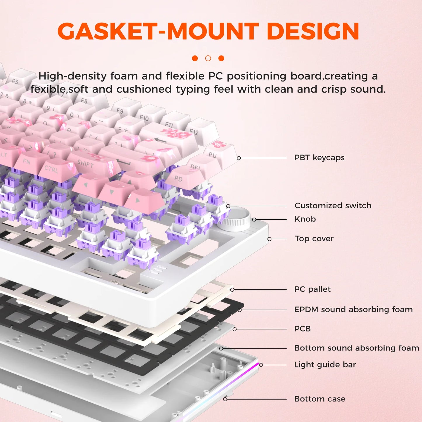 DAREU Tri-mode Gasket Mechanical Keyboard N-Key Rollover Anti-ghosting RGB Backlight Dream switch with Multi Media Button