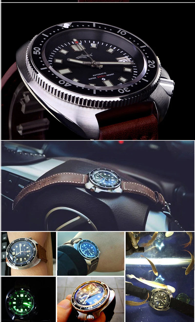 HEIMDALLR Turtle Mechanical Watch Men Captain Willard Watch Sapphire Crystal C3 Luminous NH35 Automatic Steel 200M Dive Watches