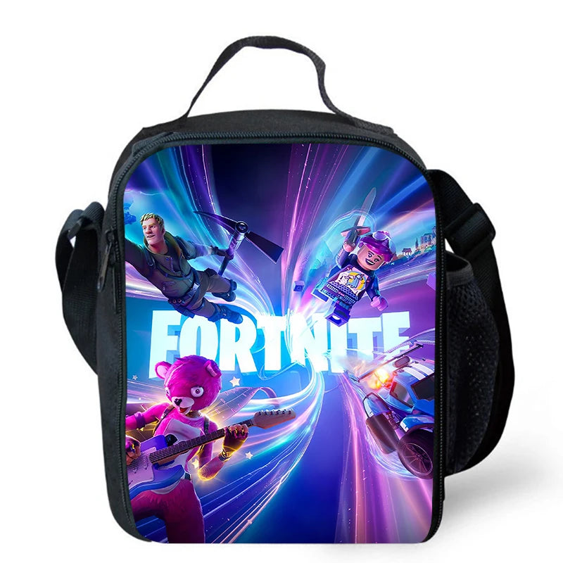 Saco de Almoço Térmico Isolado com Desenho Animado Fofo, Recipiente para Alimentos à Prova de Fugas, Reutilizável, Saco Frigorífico de Almoço Fortnite para Crianças e Estudantes