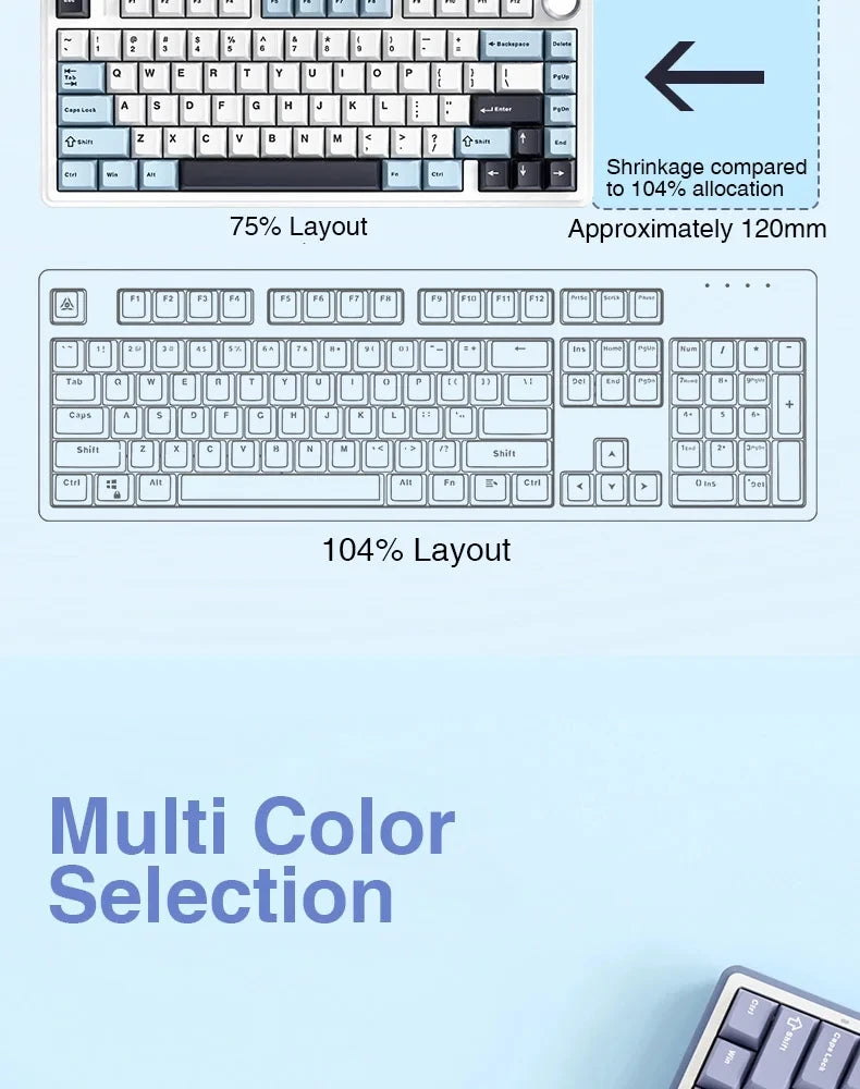 AULA F75 Game Mechanical Keyboard RGB Light 2.4G /BT5.0/Wired Tri-Mode Gasket Structure 75% Customized Gradient Grey Keyboard