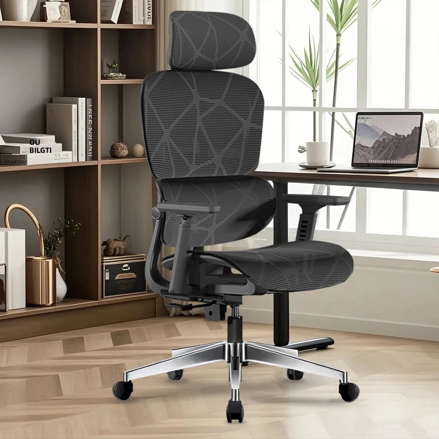 Ergonomic Office Chair with Lumbar Support & Neck Pillow, High Back Mesh Ergonomic Office Chair with Adjustable Headrest, 3D Armrests, Reclining Swivel Computer Desk Chair