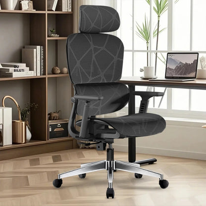 Ergonomic Office Chair with Lumbar Support & Neck Pillow, High Back Mesh Ergonomic Office Chair with Adjustable Headrest, 3D Armrests, Reclining Swivel Computer Desk Chair