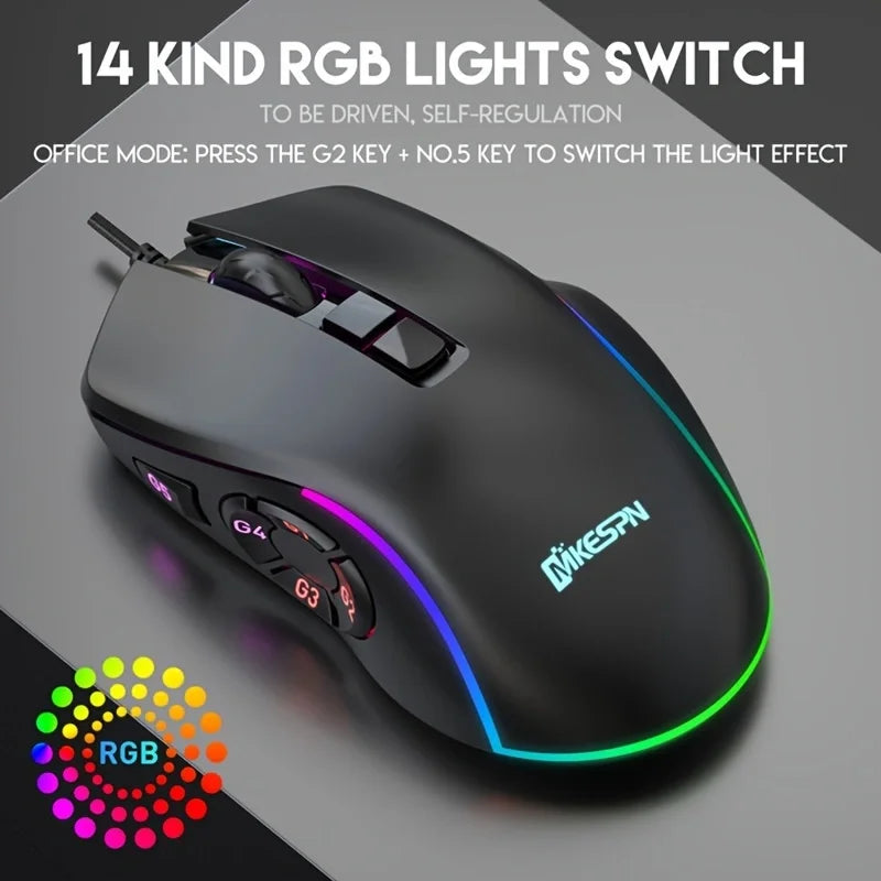 10 key macro programming custom RGB gaming wired mouse laptop desktop computer wired mouse external