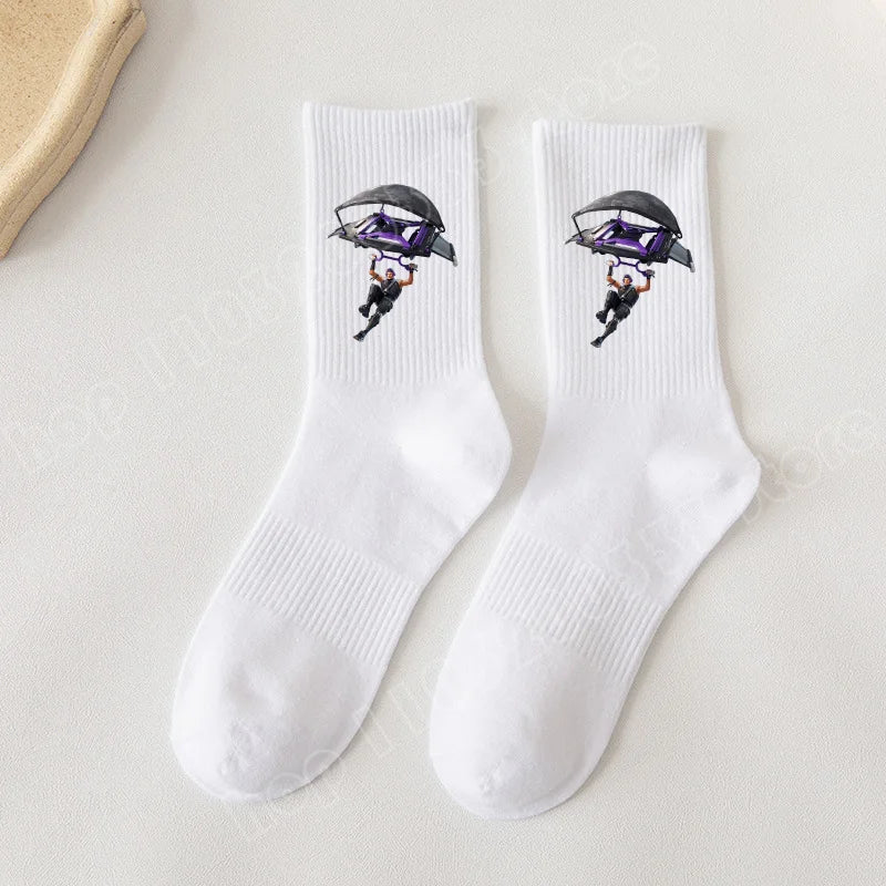 Fortnite-Socken mit Cartoon-Spielcharakter, lange Socken für Kinder und Schüler, einfarbige Baumwollsocken für Frühling und Herbst, Geburtstagsgeschenk