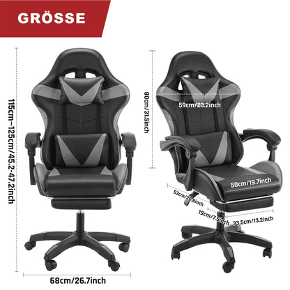 Ergonomic Gaming Chair Racing Style with Footrest, Lumbar Support, Adjustable Height, Reclining Computer Chair with Armrests & Headrest