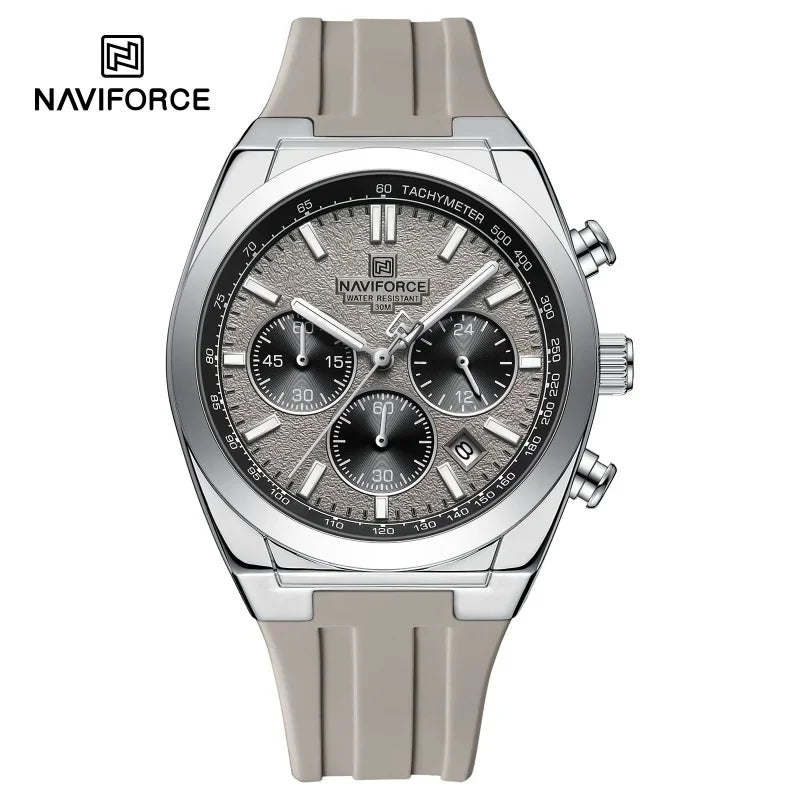 Мъжки ръчен часовник NAVIFORCE – луксозен и спортен стил, кварцов механизъм, 24-часов дисплей, прозорец за датата, хронограф, водоустойчив – идея за подарък за мъж