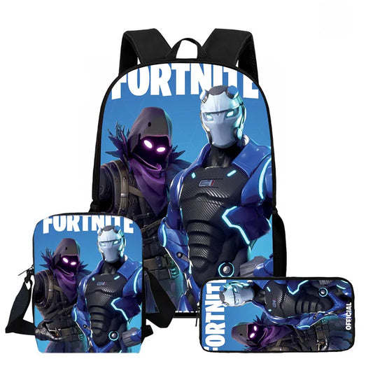 Fortnite 3-piece cartoon set, unisex, includes: Backpack, Crossbody bag, And pencil case Lightweight and large capacity