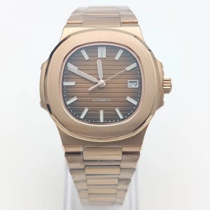 Luxury Rose Gold 40MM Square NH38 Movement Automatic Mechanical Men's Watch Sapphire Crystal Date Stainless Steel Strap