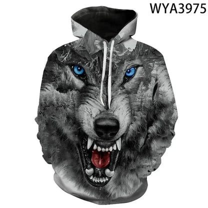 Sudadera con capucha de lobo impresa en 3D, superventas en Europa y EE. UU. Sudadera de moda de manga larga, moderna y con personalidad, con estampado de animal.