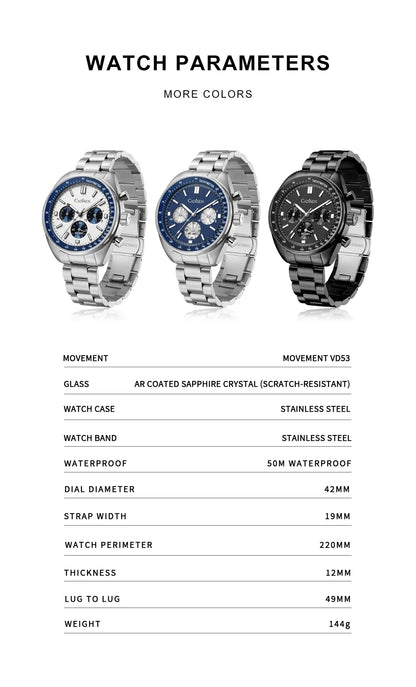 CADISEN 2024 New Men's Watches Quartz Business Watches Japan VD53 Men's Clock Top Brand Luxury Watch Men's Chronograph Watch