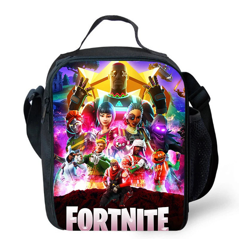 Saco de Almoço Térmico Isolado com Desenho Animado Fofo, Recipiente para Alimentos à Prova de Fugas, Reutilizável, Saco Frigorífico de Almoço Fortnite para Crianças e Estudantes