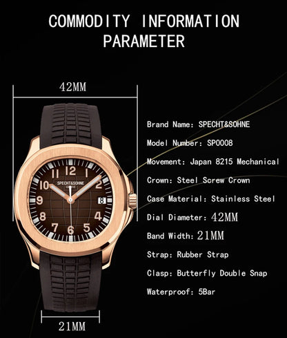Specht&Sohne 40MM Automatic Mechanical Watch For Men Miyota 8215 Movt Sapphire Crystal 5167 Sports Wristwatch 50M Waterproof