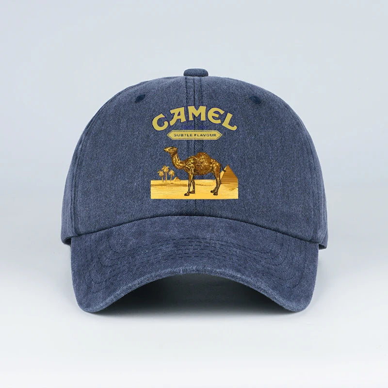 Vintage “Camel” Desert Scene Print Washed Baseball Cap - Adjustable Unisex Vintage Cap for Outdoor Hiking and Mountaineering