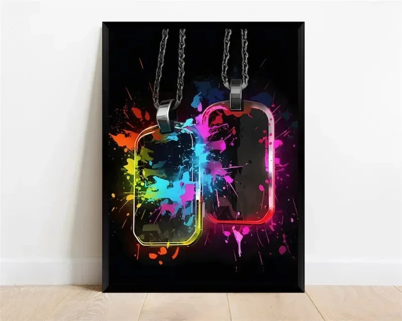 Pop Neon Video Game Character Poster Gamepad Headphones Football Basketball Canvas Print Wall Art Decor Gaming Room Decoration