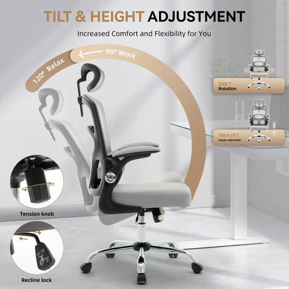 Ergonomic High Back Office Chair with Adjustable Headrest, Lumbar Support, Mesh Computer Gaming Chair, 360° Swivel Rolling Desk Chair