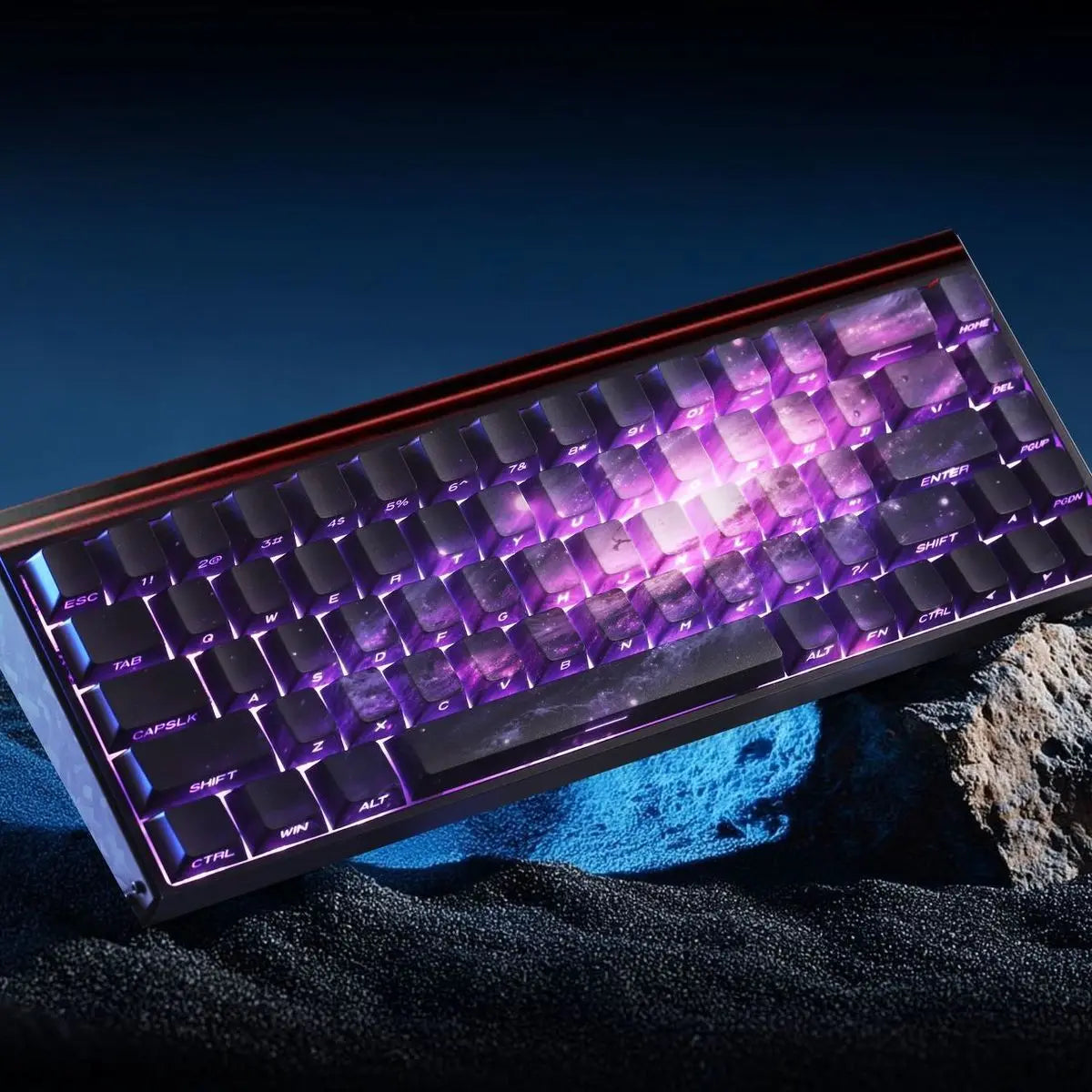 Teclas PBT transparentes con degradado galaxia morado y grabado lateral, 135 teclas, compatibles con teclado mecánico de 60/64/84/98/108 teclas