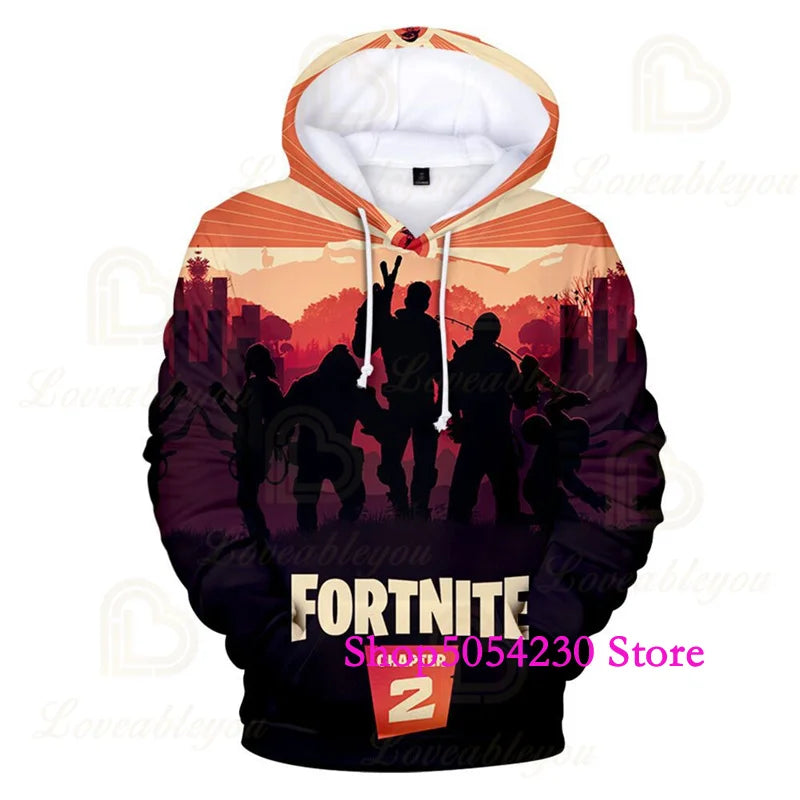 Sweatshirts com Capuz Fortnite Temporada 2 para Rapazes e Crianças, Casuais em Poliéster, com Estampado Cartoon de Heróis de Jogo de Batalha, Pullovers de Outono para Raparigas