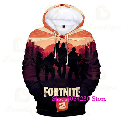 Sweatshirts com Capuz Fortnite Temporada 2 para Rapazes e Crianças, Casuais em Poliéster, com Estampado Cartoon de Heróis de Jogo de Batalha, Pullovers de Outono para Raparigas