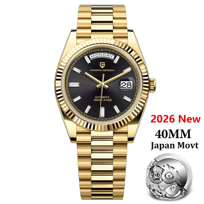 PAGANI DESIGN 2026 New Rose Gold Blue DD40 Luxury Automatic Watch Men Mechanical Wristwatch Mens Sapphire glass Waterproof Watch