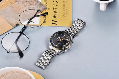 Reloj para hombre PAGANI DESIGN «New Moon» – Reloj de cuarzo de lujo, cronógrafo, cristal de zafiro con tratamiento antirreflectante, bisel de cerámica, agujas luminiscentes