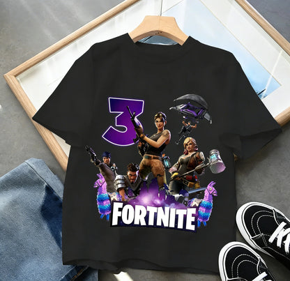 Fortnite Children’s Birthday Number T-Shirt Girls Boys Summer Clothes Baby Cotton Tee Shirts Party Short Sleeve Tops Toddler Gift