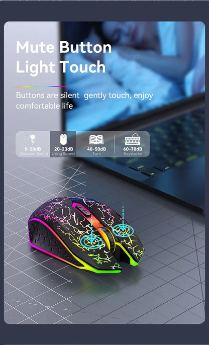 2.4GHz Bluetooth Wireless Mouse Rechargeable RGB Backlight Mice 1600 DPI Ergonomic Design Gaming Mouse for PC Laptop Macbook