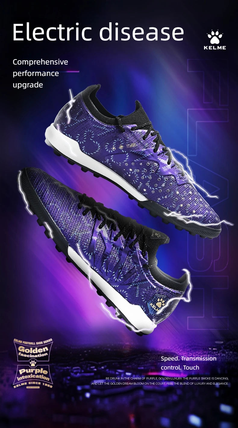 KELME Adult Football Shoes Men's Disease Electric 3.0 Short Spikes MG Professional Match Training Shoes Breathable