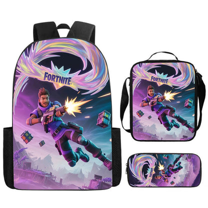 Fortnite Cartoon 3pcs Set, Large Capacity Suitable for Boys and Girls Aged 5-8, Includes Backpack, Dinner Bag, and Pencil Case