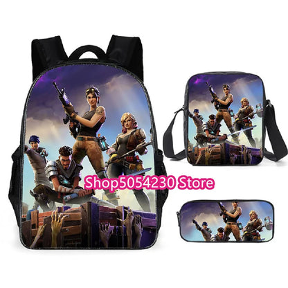 Fortnite 3PCS Backpack for Boys Victory Game 16 Inch Water Resistant Preschool Knapsack Cool Elementary School Backpacks