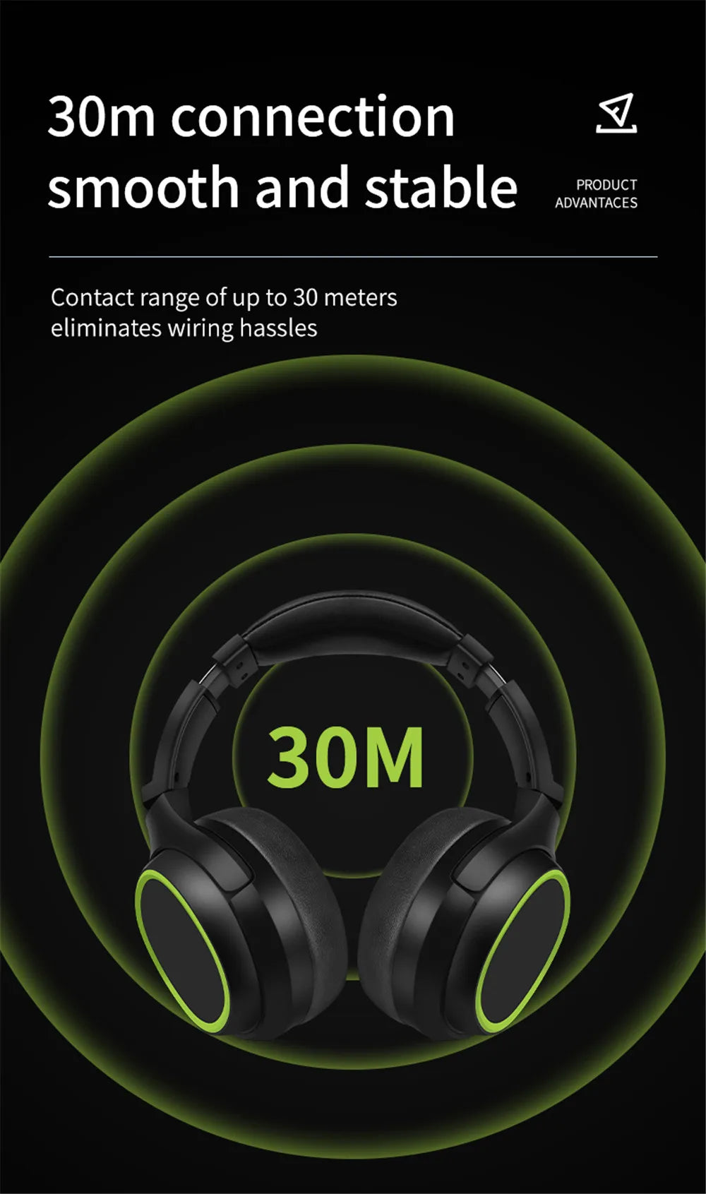 20 H Play Bluetooth Headphones with Large Earmuffs Wireless Earphones with Bass Noise Cancelling and Mic TF-card Support Helmet