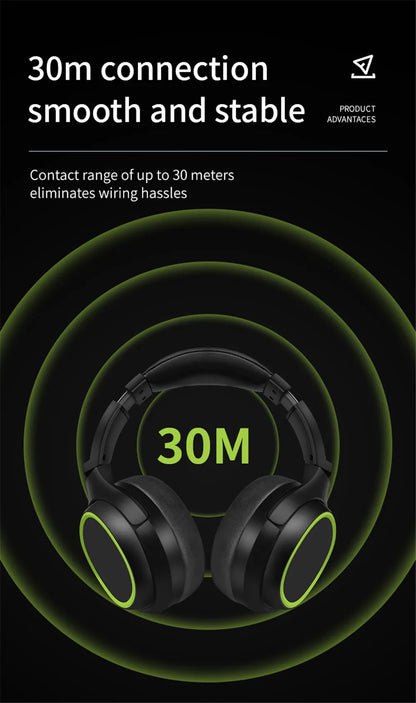 20 H Play Bluetooth Headphones with Large Earmuffs Wireless Earphones with Bass Noise Cancelling and Mic TF-card Support Helmet