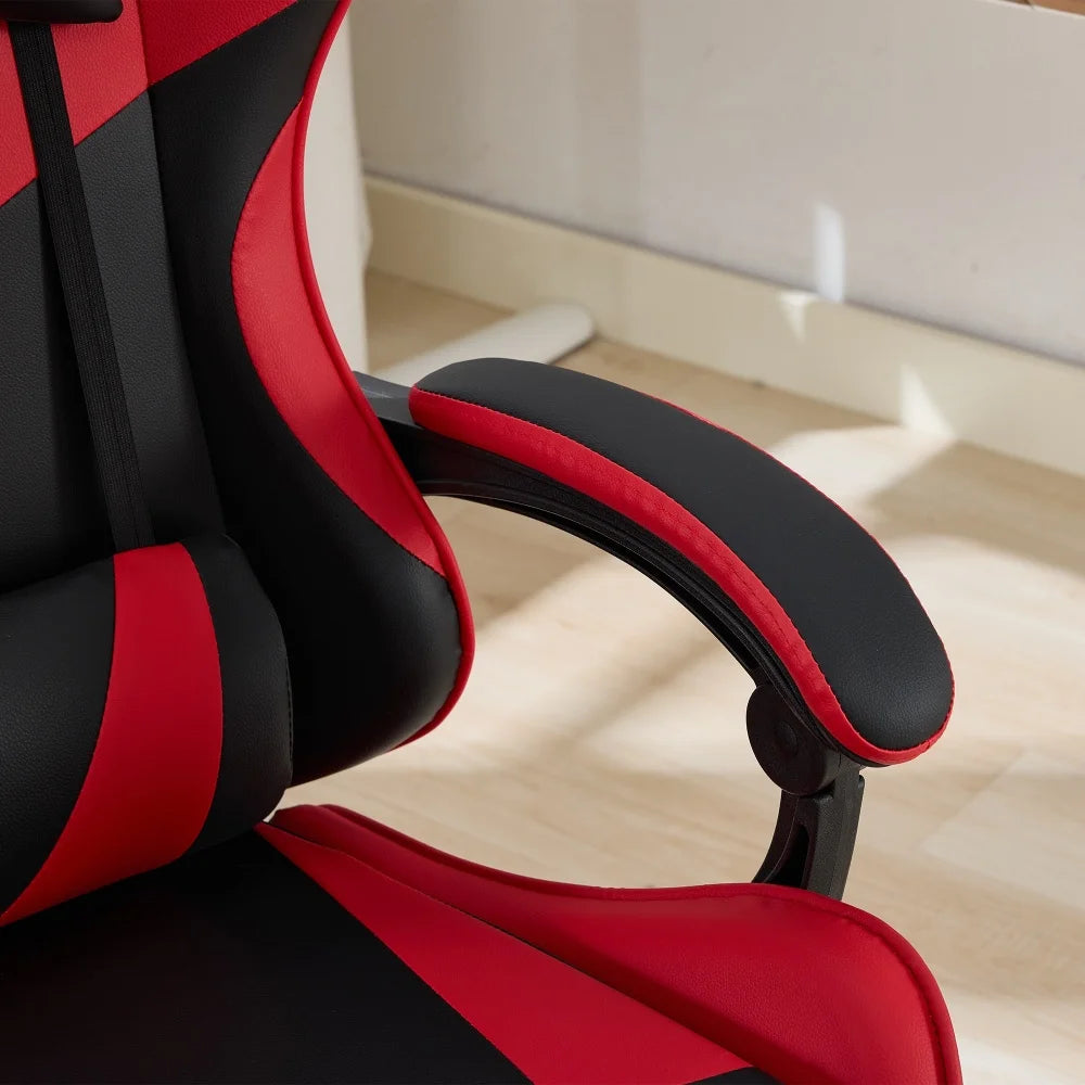 Ergonomic Racing Gaming Chair with Lumbar Support, Massage Function, Footrest, Reclining Leather Gaming Chair for Office & PC Gaming