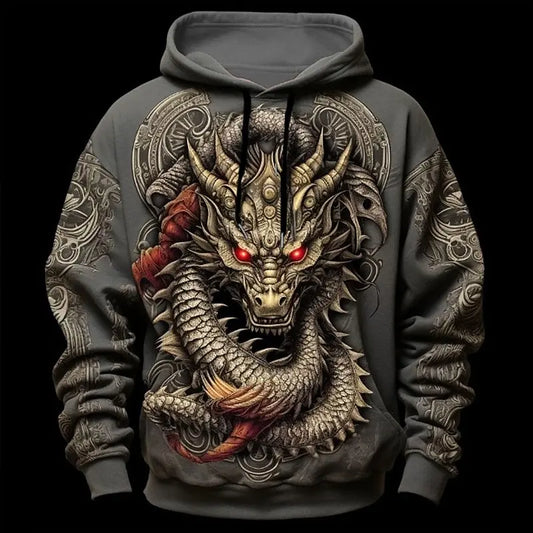 2026 Herren-Tattoo-Drache 3D-Hoodie-Sweatshirt – modischer, cooler Alltags-Trainingsanzug mit langen Ärmeln, Outdoor-Streetstyle-Pullover-Mantel