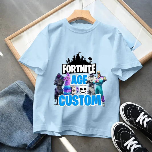 Fortnites Kids Blue Cotton T-Shirt Fortress Night Baby Short Sleeve Tees Shirt Cartoon Boy Girl Summer Clothes Kawaii Tops Gift